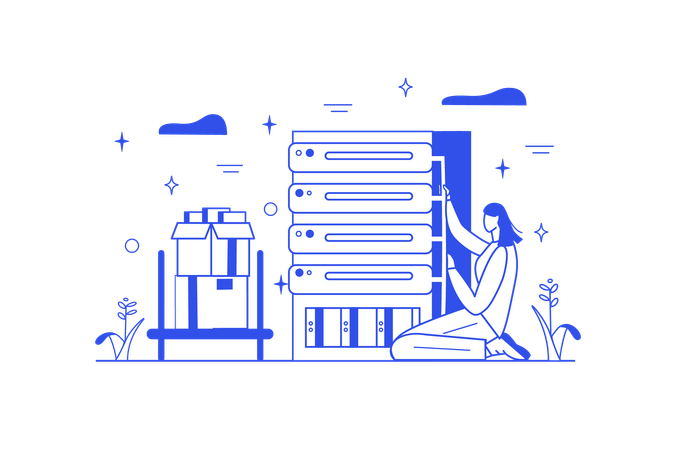 Mitarbeiter, der Serverwartung durchführt  Illustration