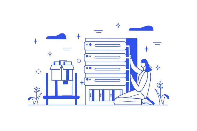 Mitarbeiter, der Serverwartung durchführt  Illustration