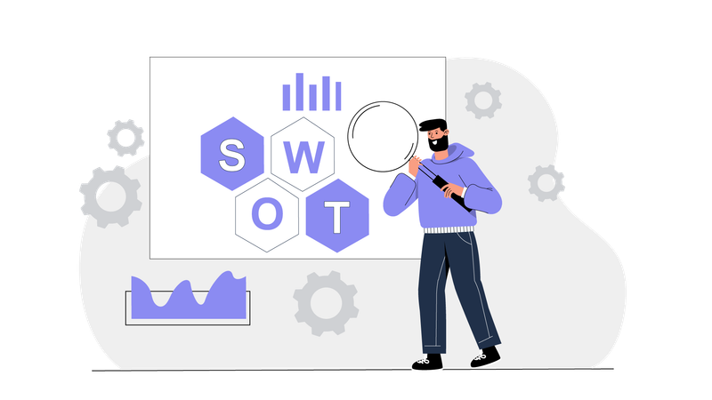 Mitarbeiter führt SWOT-Analyse durch  Illustration