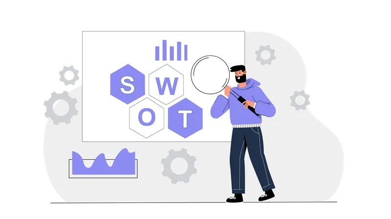 Mitarbeiter führt SWOT-Analyse durch  Illustration