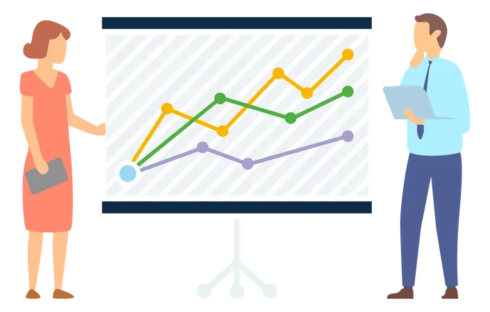 Mitarbeiter halten Geschäftspräsentation  Illustration