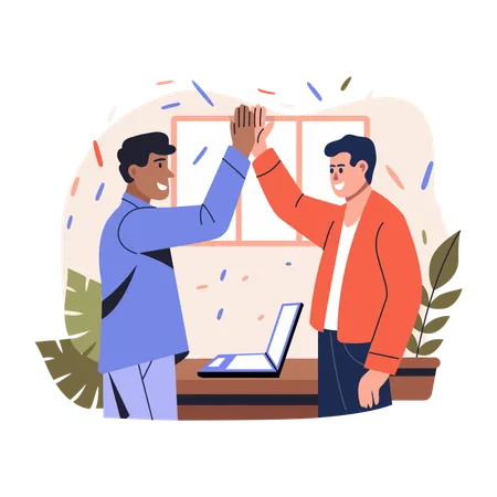 Mitarbeiter geben sich High Five bei Teamfeier  Illustration