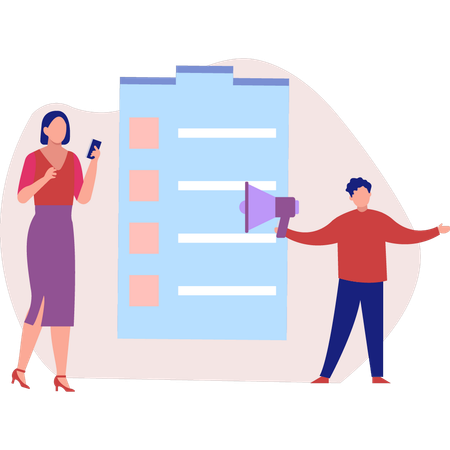 Mitarbeiter gibt Business-Checkliste bekannt  Illustration