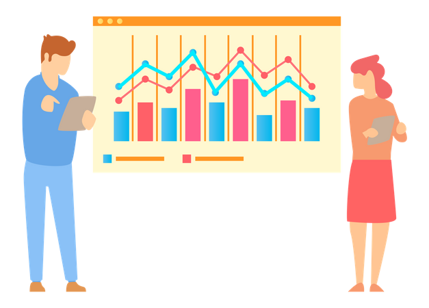 Mitarbeiter in einem Unternehmen, der Datenanalyse durchführt  Illustration