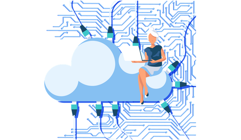 Mitarbeiter lädt Daten in die Cloud hoch  Illustration