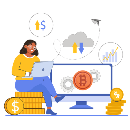 Mitarbeiter lädt Daten aus der Bitcoin-Cloud hoch  Illustration