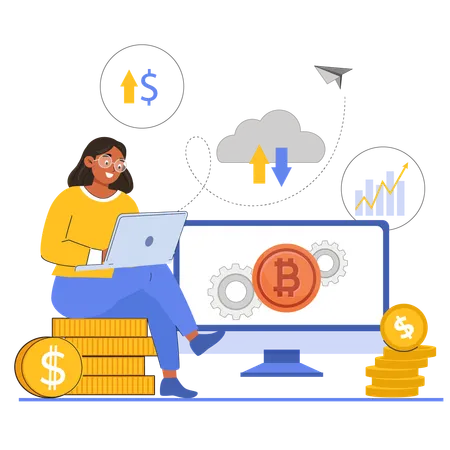 Mitarbeiter lädt Daten aus der Bitcoin-Cloud hoch  Illustration