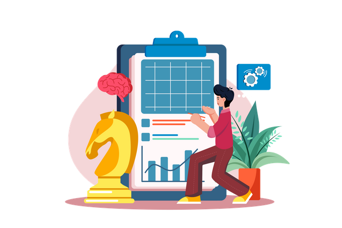 Mitarbeiter bei der Strategieplanung  Illustration