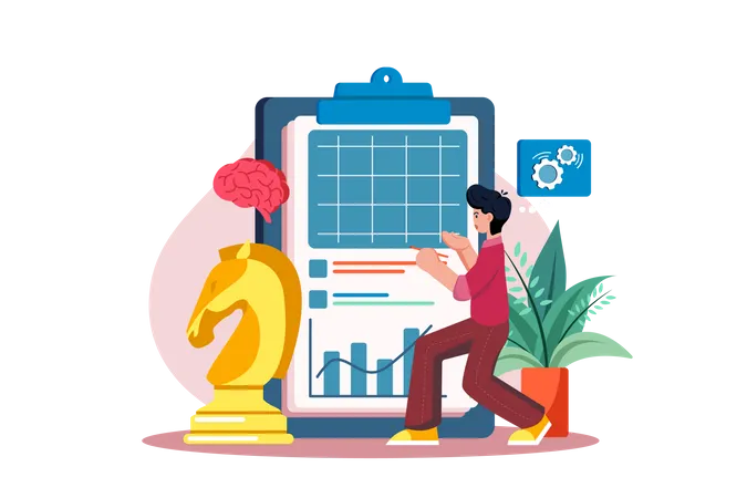 Mitarbeiter bei der Strategieplanung  Illustration