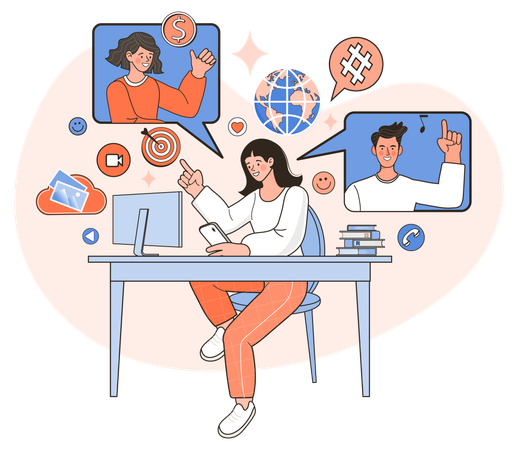 Mitarbeiter nehmen an Online-Meetings teil  Illustration