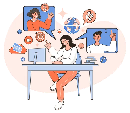 Mitarbeiter nehmen an Online-Meetings teil  Illustration