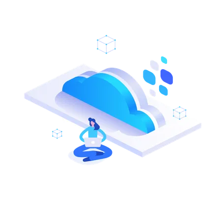 Mitarbeiter, der Cloud-Dienste zur Dateispeicherung nutzt  Illustration