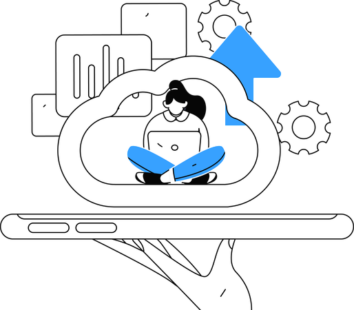 Mitarbeiter nutzt Cloud-Upload-Funktion  Illustration