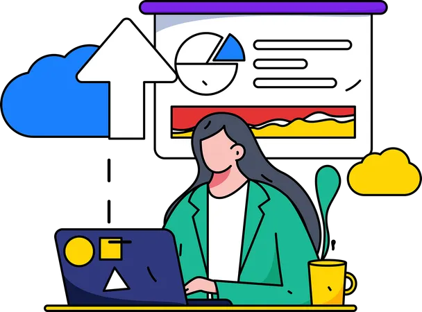 Mitarbeiter präsentiert Diagramm auf Cloud  Illustration