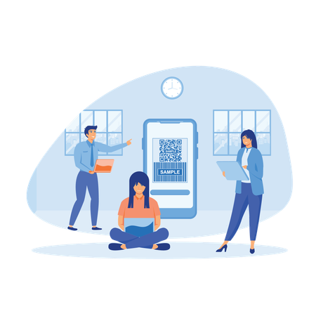 Mitarbeiter scannen QR-Code zur Online-Zahlung  Illustration