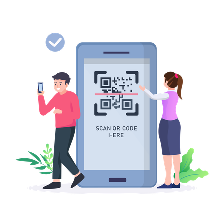 Mitarbeiter scannt QR-Code zur Anmeldung  Illustration