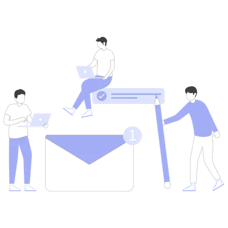 Mitarbeiter versendet Marketingmails an Mitarbeiter  Illustration