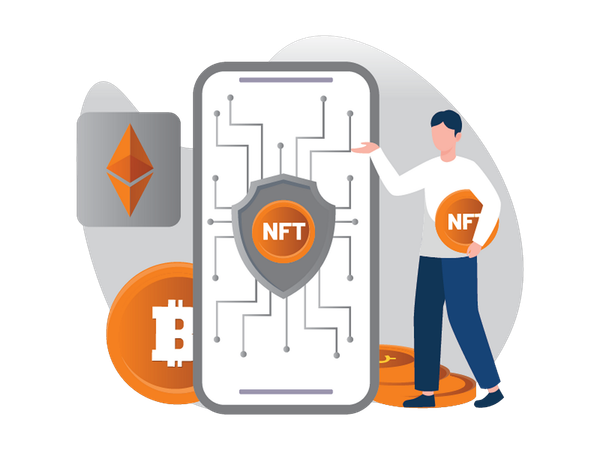 Mitarbeiter sichert Daten durch NFT-Technologie  Illustration