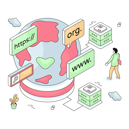 Mitarbeiter schaut sich Web-Domains an  Illustration