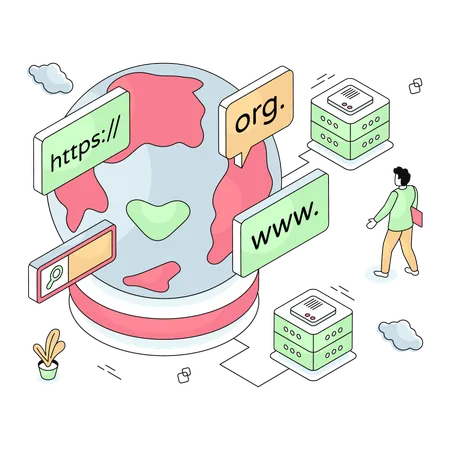 Mitarbeiter schaut sich Web-Domains an  Illustration