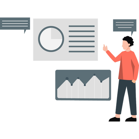 Mitarbeiter spricht über das Datenanalyse-Dashboard  Illustration