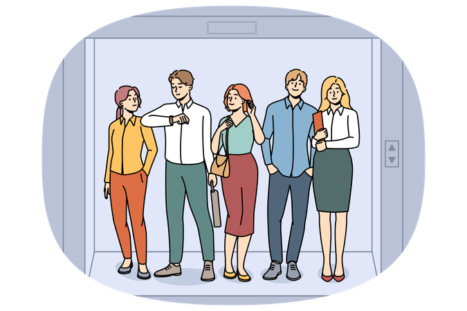 Mitarbeiter stehen im Aufzug im Büro  Illustration