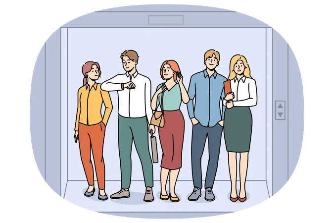 Mitarbeiter stehen im Aufzug im Büro  Illustration