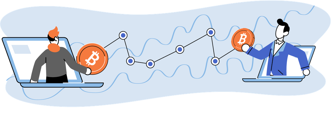 Metapher für das Bitcoin-Mining in Kryptowährungen, Blockchain-Technologie. Verfahren zum Austausch von Cyber-Banking  Illustration
