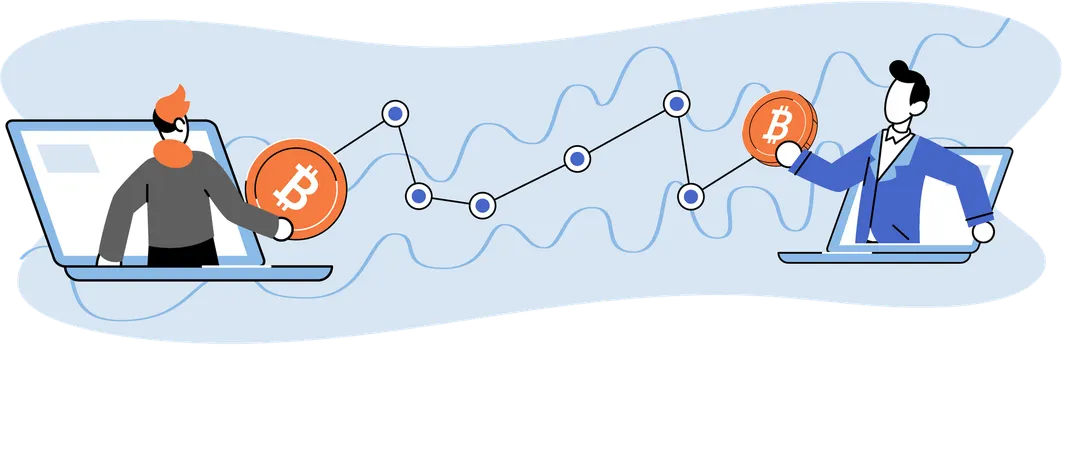 Metapher für das Bitcoin-Mining in Kryptowährungen, Blockchain-Technologie. Verfahren zum Austausch von Cyber-Banking  Illustration