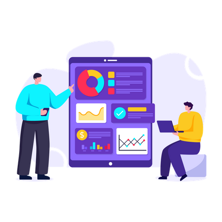 Personen, die Finanzberichte mithilfe von Analysen verwalten  Illustration