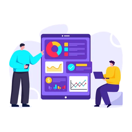 Personen, die Finanzberichte mithilfe von Analysen verwalten  Illustration