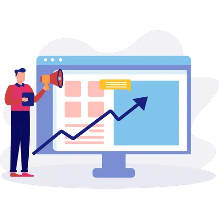 Mitarbeiter zeigt Wachstumsdiagramm auf Webseite  Illustration