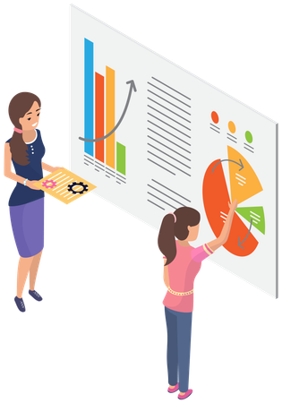 Mitarbeiterin arbeitet mit statistischen Kennzahlen  Illustration