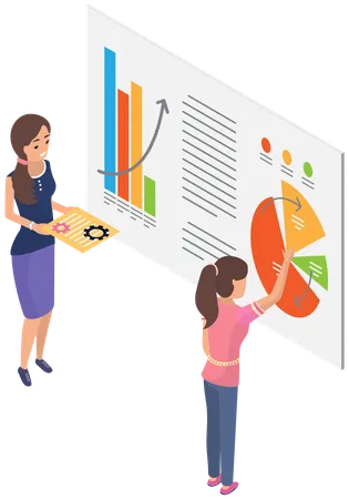 Mitarbeiterin arbeitet mit statistischen Kennzahlen  Illustration