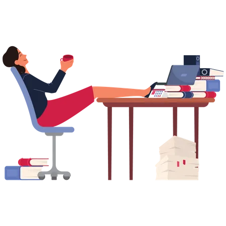 Mitarbeiterin entspannt im Büro  Illustration