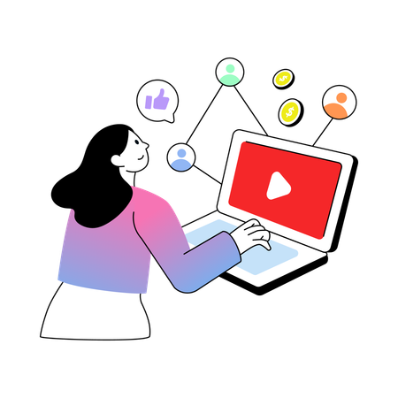 Mitarbeiterin macht per Video Werbung für ihre Produkte  Illustration