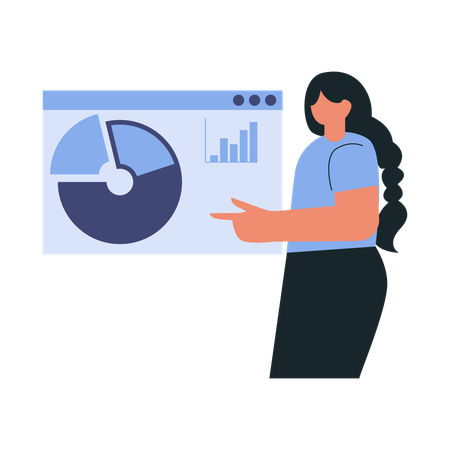 Mitarbeiterin präsentiert Datenanalyse  Illustration