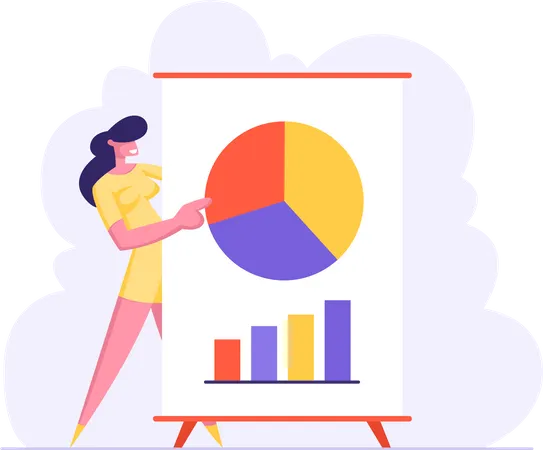 Mitarbeiterin präsentiert Datenanalyse  Illustration