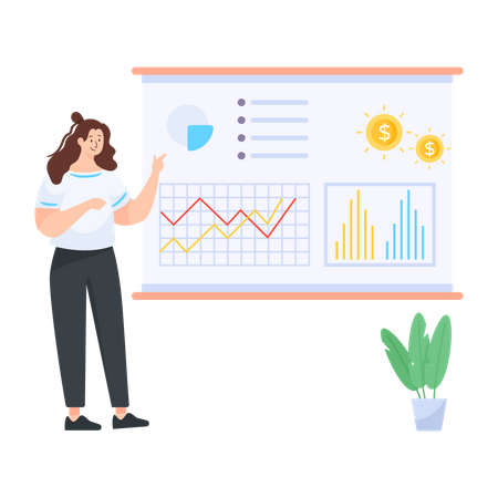 Mitarbeiterin präsentiert Finanzdiagramm  Illustration