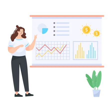 Mitarbeiterin präsentiert Finanzdiagramm  Illustration