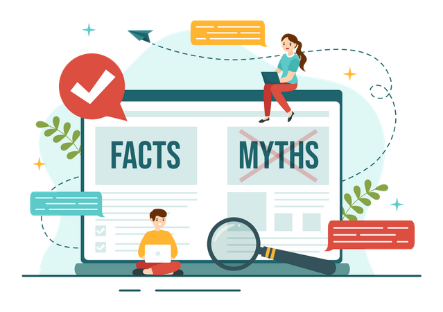 Notícias sobre mitos versus fatos  Ilustração