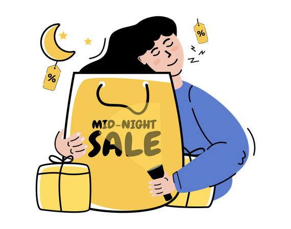 Mitternachts-Online-Shopping-Sale  Illustration