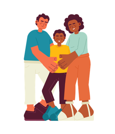 Mixed race family hug candid  Illustration