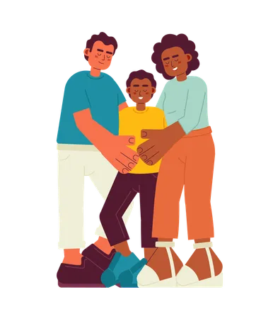 Mixed Race Family Hug Candid Flat Vector Spot Illustration Latino Father And African American Mom Embracing Son 2 D Cartoon Characters On White For Web UI Design Isolated Editable Creative Hero Image Illustration
