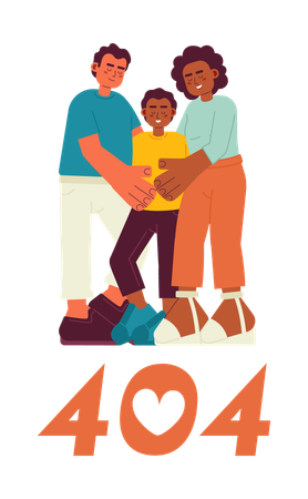 Mixed race family hug candid error 404 flash message  Illustration