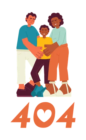 Mixed race family hug candid error 404 flash message  Illustration