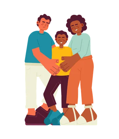 Mixed race family hug candid  Illustration