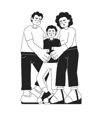 Mixed race family hug candid  イラスト