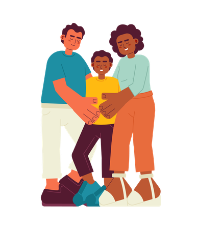 Mixed race family hug candid  イラスト