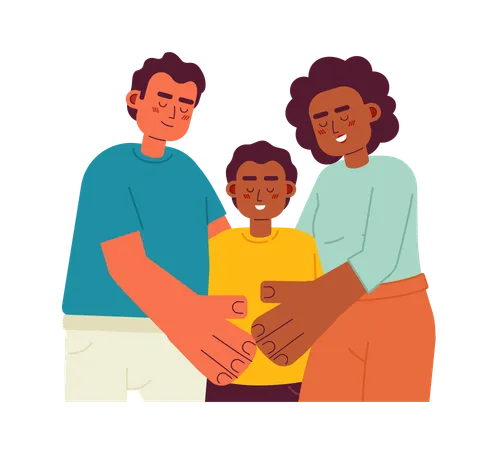 Mixed race parents with smiling son  Illustration